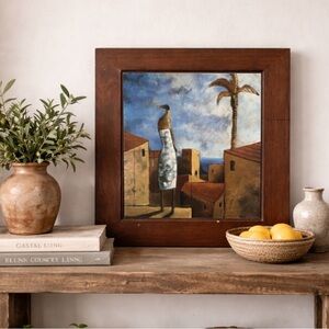 Framed Mediterranean Village Seascape Art – “Village Seascape” Didier Lourenco
